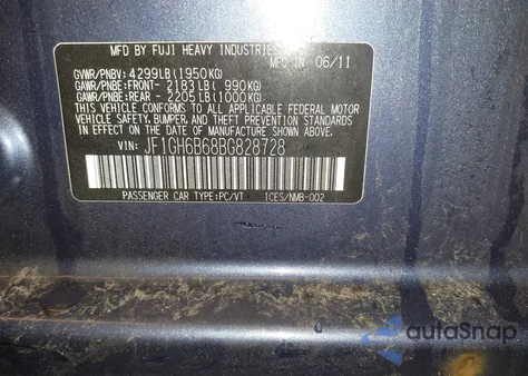 2011 Subaru Impreza 2.5I Premium from USA, damaged, VIN JF1GH6B68BG828728